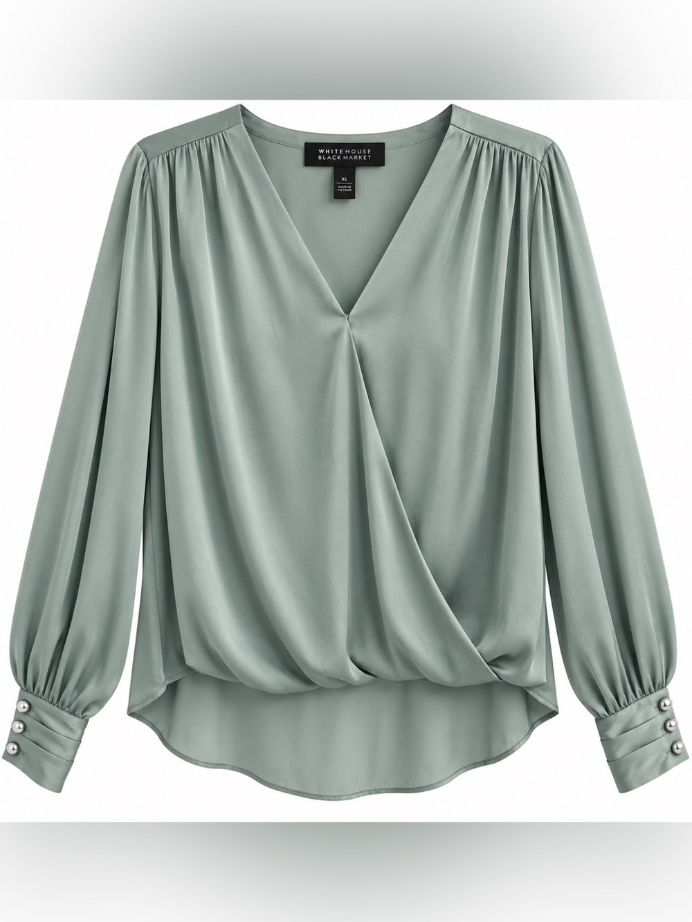 White House Black Market Draped Wrap-Front Blouse in Sage
